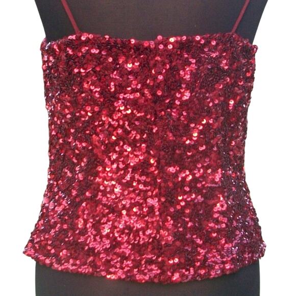 Cache Red Sequin Encrusted Halter Asymmetrical Bustier Event Lined Top $138 NWT - Picture 6 of 7